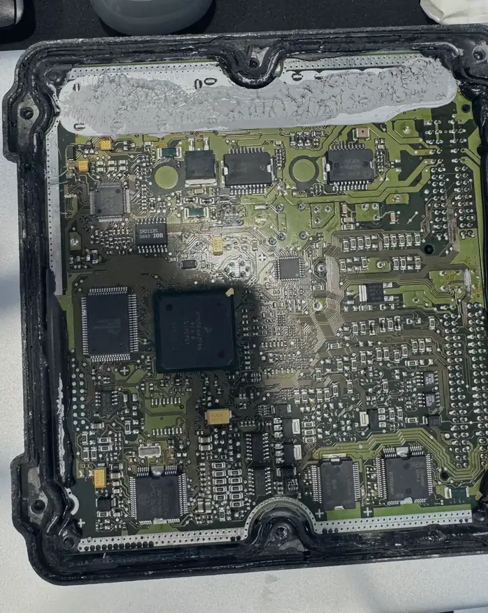 Engine control unit opened up, seen from above
